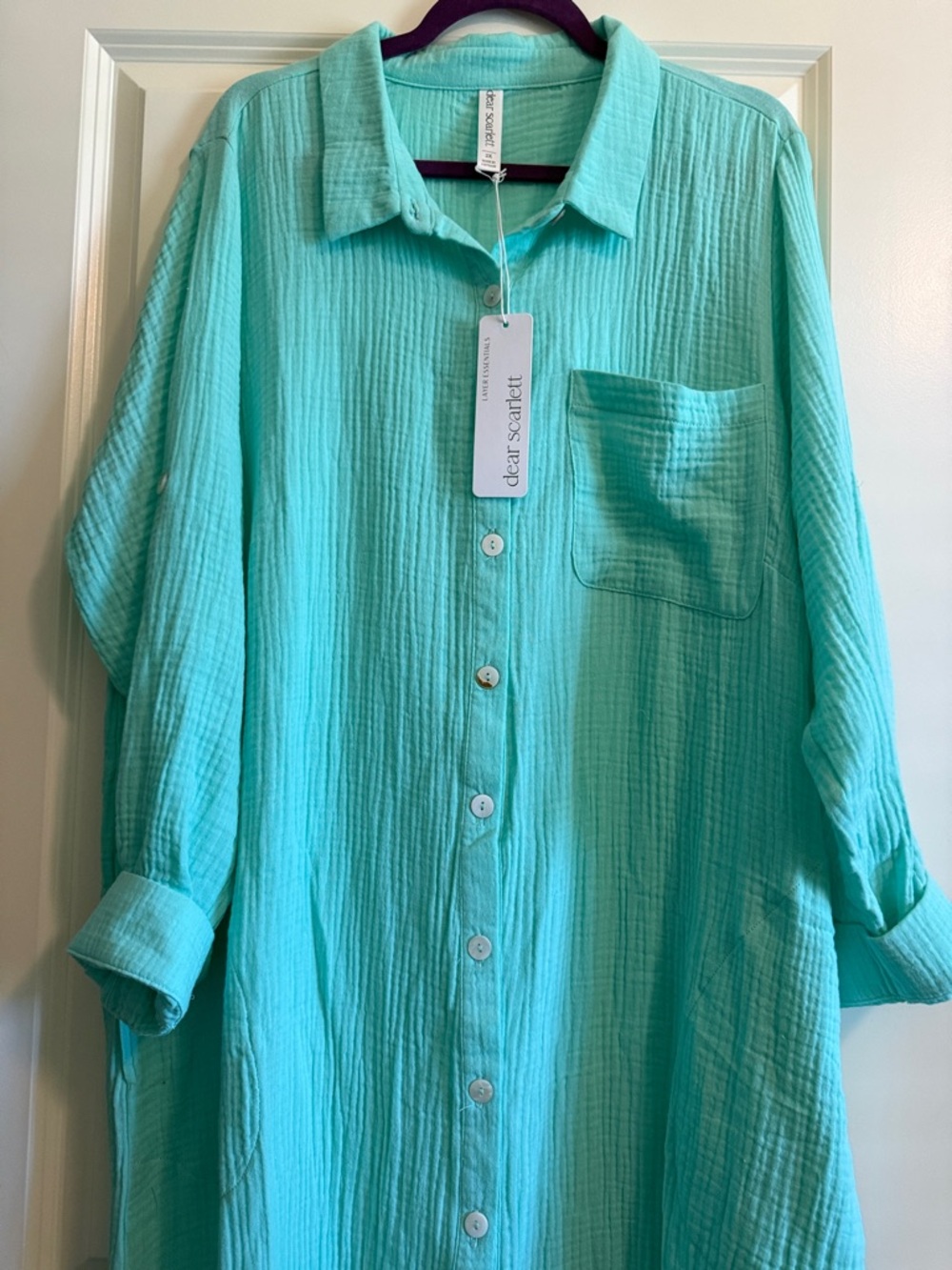 Dear Scarlett Relaxed Button-Front Maxi Dress in Aqua - Picture 4 of 12